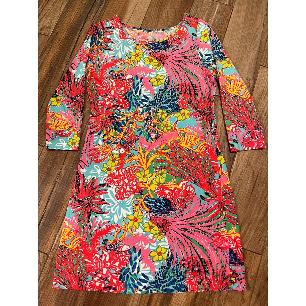 Lilly Pulitzer Marlowe Shift Dress Multi Floral Fishing For Compliments EUC